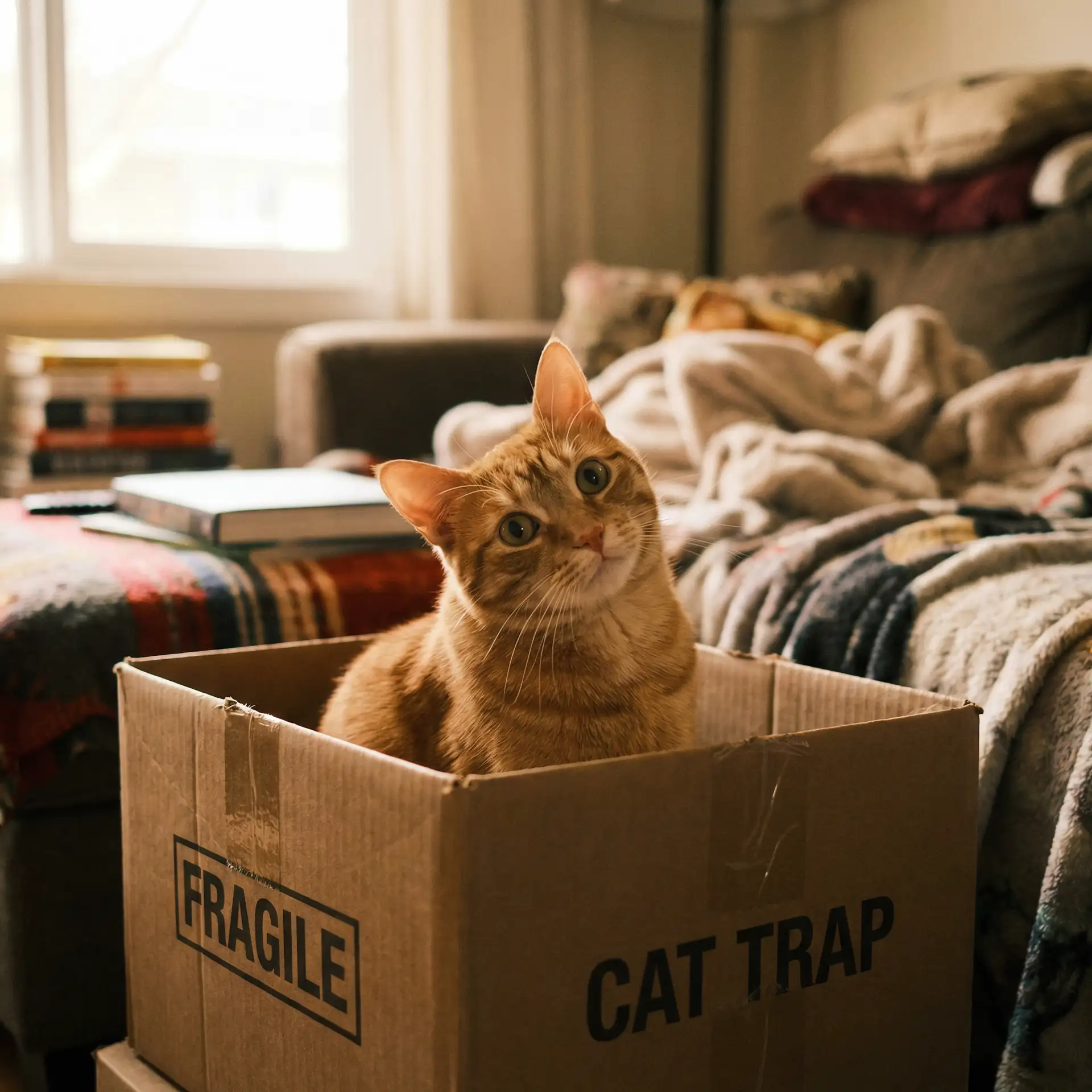 橘猫躲在纸箱里 - 丝袜脚