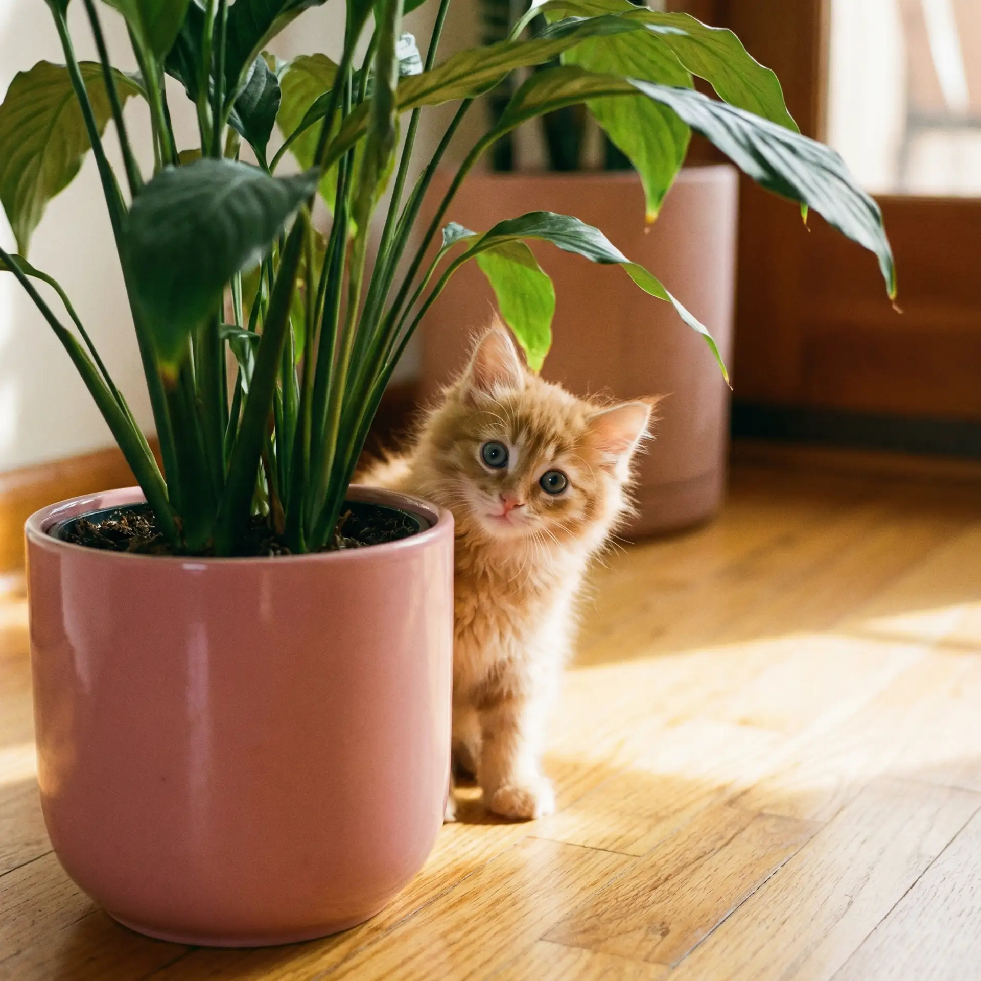 小猫从花盆后探头 - 丝袜脚